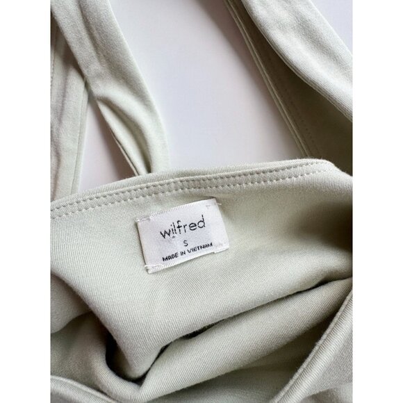 Aritzia WILFRED Saturn Silver Sage Green Jersey Square Neck Wrap Dress, Size S - Picture 9 of 16